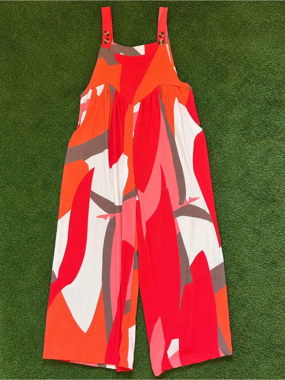 Chicme Red Orange Abstract Print Wide Leg Jumpsuit Size XL